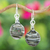Handblown glass dangle earrings, 'Little Whirlpool' - Handblown Black Swirl Patterned Glass Dangle Earrings