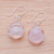 Handblown glass dangle earrings, 'Pink Ball' - Handblown Glass Dangle Earrings with Pink & White Spirals