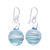 Handblown glass dangle earrings, 'Light Blue Ball' - Blown Glass Dangle Earrings with Light Blue & White Spirals
