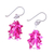 Handblown glass dangle earrings, 'Fuchsia Tree' - Tree-Inspired Handblown Glass Dangle Earrings in Fuchsia