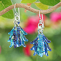 Pendientes colgantes de vidrio soplado a mano - Pendientes colgantes de vidrio soplado a mano inspirados en árboles en color azul