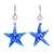 Handblown glass dangle earrings, 'Azure Starfish' - Blue & White Handblown Glass Starfish Dangle Earrings