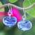 Handblown glass dangle earrings, 'Loving Blue' - Handblown Glass Heart Dangle Earrings in Blue and White