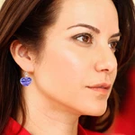 Handblown glass dangle earrings, 'Loving Blue' - Handblown Glass Heart Dangle Earrings in Blue and White