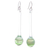 Handblown glass dangle earrings, 'Green Pendulum' - Green White & Clear Abstract Handblown Glass Dangle Earrings
