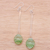 Handblown glass dangle earrings, 'Green Pendulum' - Green White & Clear Abstract Handblown Glass Dangle Earrings