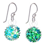 Handblown glass dangle earrings, 'Green & Blue Berries' - Handblown Glass Spike Ball Dangle Earrings in Green and Blue