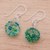 Handblown glass dangle earrings, 'Green & Blue Berries' - Handblown Glass Spike Ball Dangle Earrings in Green and Blue