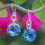 Handblown glass dangle earrings, 'Purple & Blue Berries' - Handblown Glass Spike Ball Dangle Earrings in Purple & Blue