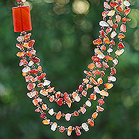 Carnelian and chalcedony strand necklace, 'Window to Courage' - Orange Carnelian and Chalcedony Strand Necklace