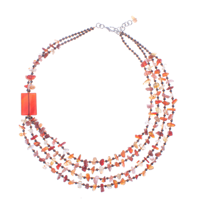 Carnelian and chalcedony strand necklace, 'Window to Courage' - Orange Carnelian and Chalcedony Strand Necklace