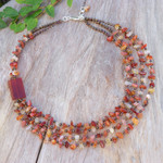 Carnelian and chalcedony strand necklace, 'Window to Courage' - Orange Carnelian and Chalcedony Strand Necklace