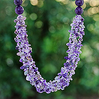 Amethyst and chalcedony beaded strand necklace, 'Wise Jewels'
