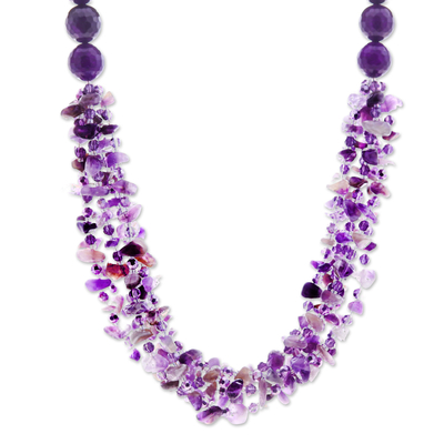 Amethyst and chalcedony beaded strand necklace, 'Wise Jewels' - Purple-Toned Amethyst and Chalcedony Beaded Strand Necklace
