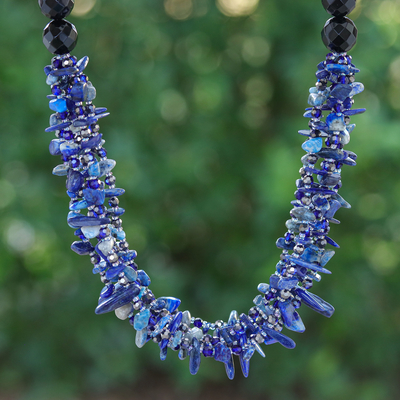 Lapis lazuli and chalcedony beaded strand necklace, 'True Jewels' - Blue Lapis lazuli and Chalcedony Beaded Strand Necklace