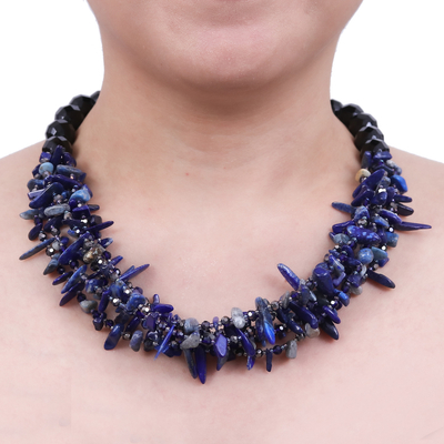 Collar de cuentas de lapislázuli y calcedonia - Collar de hilo con cuentas de lapislázuli azul y calcedonia