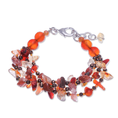 Carnelian and chalcedony beaded strand bracelet, 'Courageous Jewels' - Orange-Toned Carnelian and Chalcedony Beaded Strand Bracelet