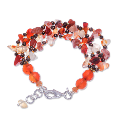 Carnelian and chalcedony beaded strand bracelet, 'Courageous Jewels' - Orange-Toned Carnelian and Chalcedony Beaded Strand Bracelet