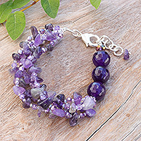 Amethyst and chalcedony beaded strand bracelet, 'Wise Jewels'