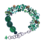 Chalcedony beaded strand bracelet, 'Thoughtful Jewels' - Green-Toned Chalcedony and Glass Beaded Strand Bracelet