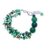 Chalcedony beaded strand bracelet, 'Thoughtful Jewels' - Green-Toned Chalcedony and Glass Beaded Strand Bracelet