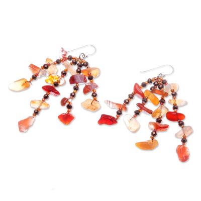 Karneol-Perlen-Wasserfall-Ohrringe - Orangefarbene Wasserfall-Ohrringe aus Karneol und Glasperlen