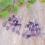 Amethyst beaded waterfall earrings, 'Wise Jewels' - Purple-Toned Amethyst and Glass Beaded Waterfall Earrings
