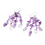 Amethyst beaded waterfall earrings, 'Wise Jewels' - Purple-Toned Amethyst and Glass Beaded Waterfall Earrings