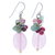 Quartz and aventurine cluster earrings, 'Pink and Green Chic' - Quartz Aventurine Glass and Resin Beaded Cluster Earrings thumbail