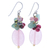 Quartz and aventurine cluster earrings, 'Pink and Green Chic' - Quartz Aventurine Glass and Resin Beaded Cluster Earrings