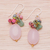 Quartz and aventurine cluster earrings, 'Pink and Green Chic' - Quartz Aventurine Glass and Resin Beaded Cluster Earrings