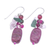 Rhodonite and quartz cluster earrings, 'Marvelous Magenta' - Rhodonite Quartz Glass and Resin Beaded Cluster Earrings