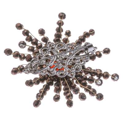 Chalcedony and glass beaded brooch, 'The Evening Starlight' - Star-Shaped Orange Chalcedony and Glass Beaded Brooch