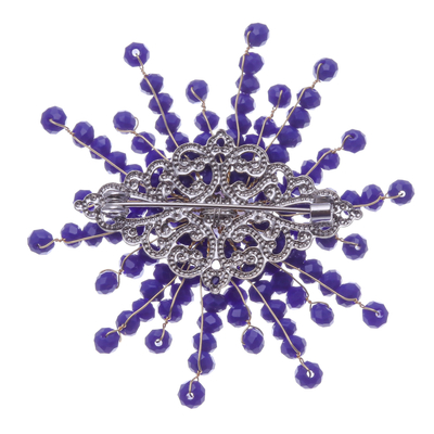 Chalcedony and glass beaded brooch, 'The Magical Starlight' - Star-Shaped Blue Chalcedony and Glass Beaded Brooch