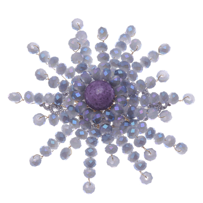 Quartz and glass beaded brooch, 'The Ethereal Starlight' - Star-Shaped Purple Quartz and Glass Beaded Brooch