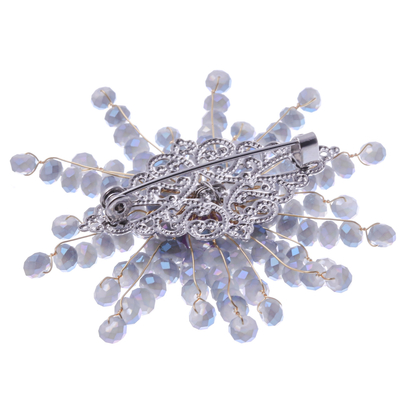 Quartz and glass beaded brooch, 'The Ethereal Starlight' - Star-Shaped Purple Quartz and Glass Beaded Brooch