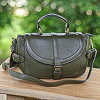 Leather shoulder bag, 'Olive Queen'