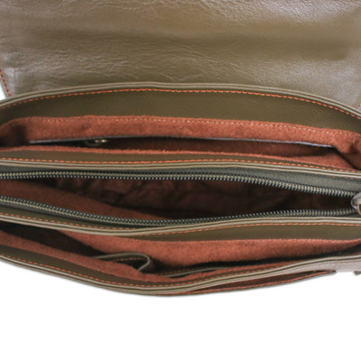 Leather shoulder bag, 'Olive Queen' - 100% Olive Leather Shoulder Bag with Detachable Strap