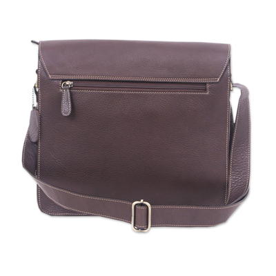 Leather shoulder bag, 'Metropolitan Black' - Handcrafted Adjustable 100% Black Leather Shoulder Bag