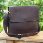 Leather shoulder bag, 'Metropolitan Chocolate' - Handcrafted Adjustable 100% Chocolate Leather Shoulder Bag