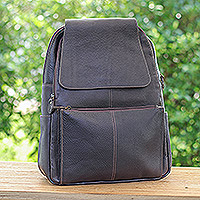 Leather backpack, 'Adventurer Days in Chocolate' - Handcrafted Travel-Friendly Chocolate Leather Backpack