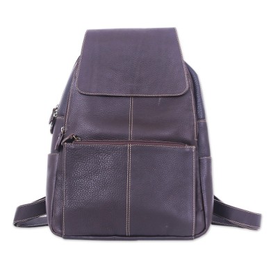 Leather backpack, 'Adventurer Days in Chocolate' - Handcrafted Travel-Friendly Chocolate Leather Backpack