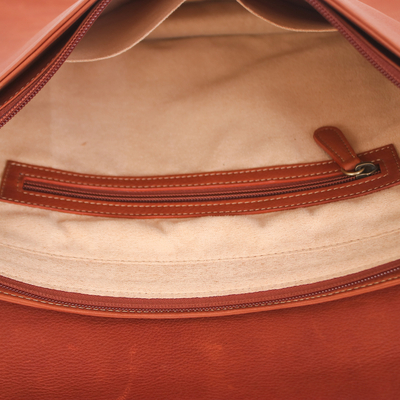 Leather messenger bag, 'Smooth Tan' - Artisan Crafted Flap Messenger Bag Made in Tan Brown Leather