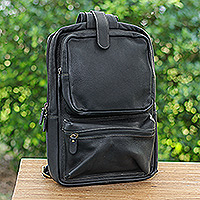 Leather cross-body backpack, 'Journey at Night'