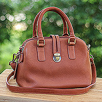 Lederhandtasche „Kaiserin des Abends“ – Handtasche aus 100 % braunem Leder mit abnehmbarem, verstellbarem Riemen