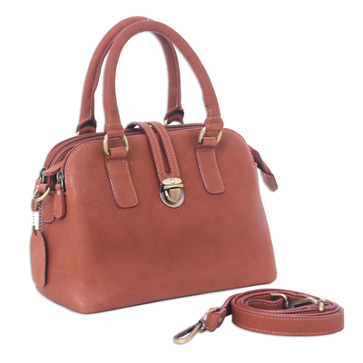 Leather handbag, 'Empress of the Evening' - 100% Brown Leather Handbag with Detachable Adjustable Strap