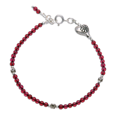Garnet beaded bracelet, 'Heart of Garnet' - Heart-Themed Hill Tribe Natural Garnet Beaded Bracelet