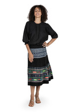 Vintage Fabric cotton skirt, 'Work of Art' - Hill Tribe-Inspired Cotton Pleated Elastic Waist Midi Skirt