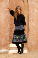 Vintage Fabric cotton skirt, 'Work of Art' - Hill Tribe-Inspired Cotton Pleated Elastic Waist Midi Skirt