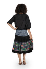 Vintage Fabric cotton skirt, 'Work of Art' - Hill Tribe-Inspired Cotton Pleated Elastic Waist Midi Skirt